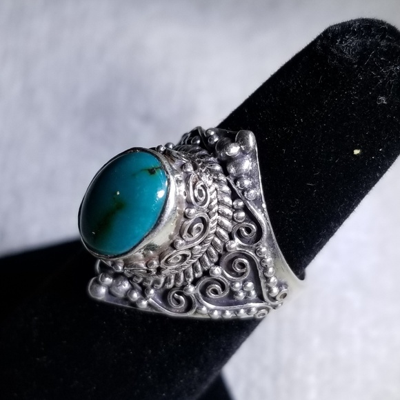 Genuine THICK silver and turquoise ring adjustable - Picture 3 of 7